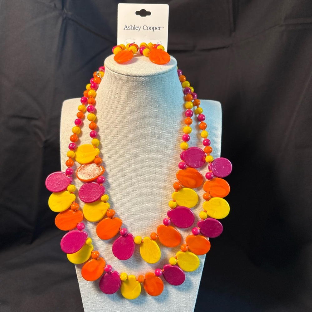 Ashley Cooper Vibrant Pink, Orange, and Yellow Necklace Set - Picture 2 of 2